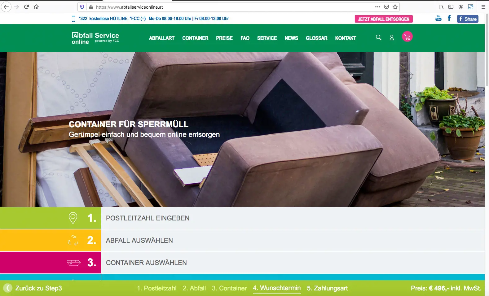 Neues Design, neue Regionen, bessere Bedienung und noch mehr Produkte: Das Facelift beim Abfall Service online